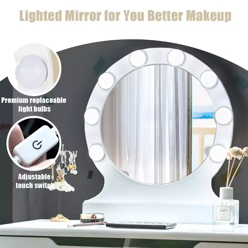 Miroir de courtoisie avec 8 ampoules dimmables, éclairage Noir Blanc Naturel