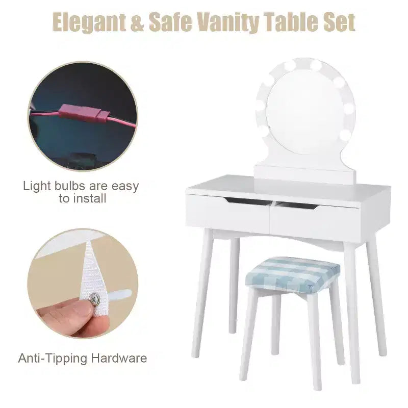 Miroir de courtoisie avec 8 ampoules dimmables, éclairage Noir Blanc Naturel