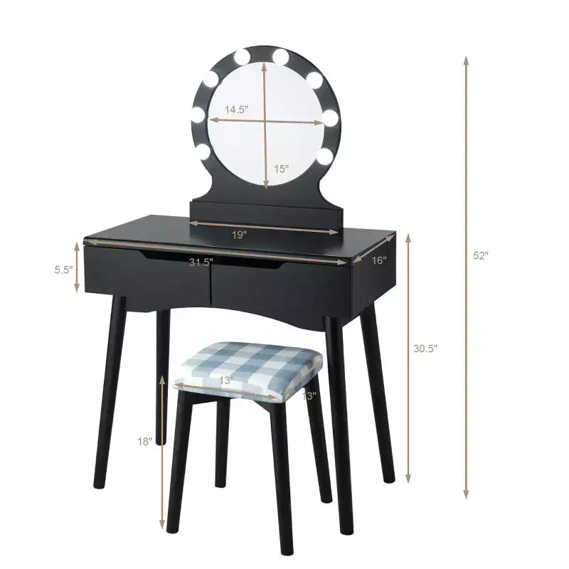 Miroir de courtoisie avec 8 ampoules dimmables, éclairage Noir Blanc Naturel