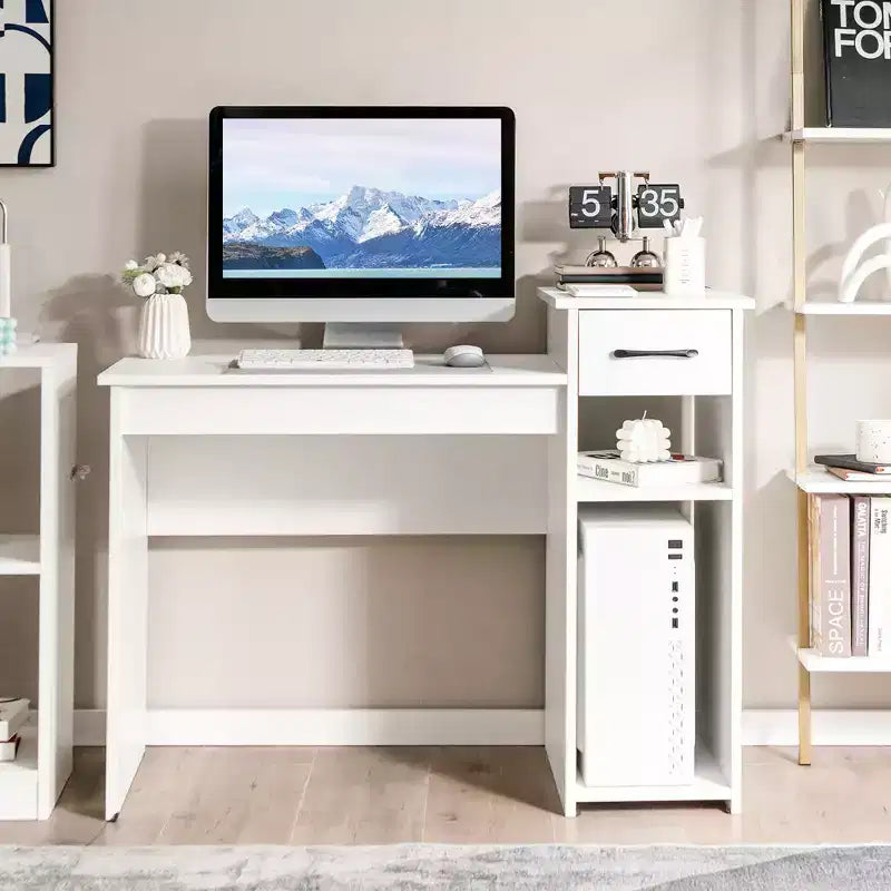Costway Computer Desk PC Laptop Table w/ Drawer and Shelf Home Office Furniture White