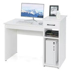 Bureau informatique avec tiroir et étagère, meuble de bureau à domicile blanc
