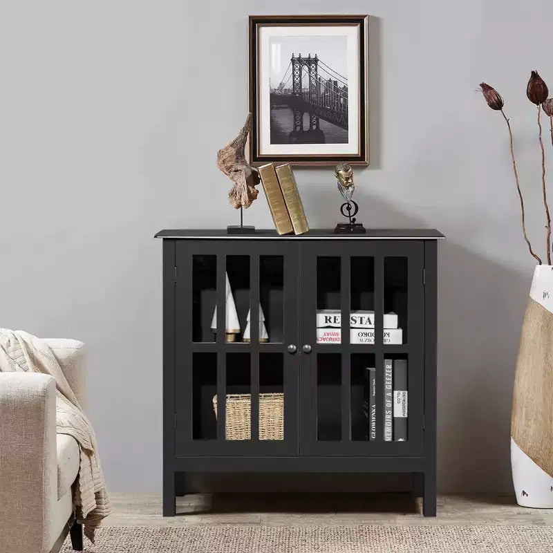 Meuble buffet de rangement avec portes vitrées, table console, desserte