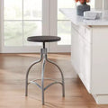 Tabouret de bar pivotant en métal argenté Talor, hauteur 29 1/4, siège en bois noir réglable de style industriel avec repose-pieds, pour îlot de cuisine ou comptoir de maison
