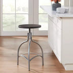 Tabouret de bar pivotant en métal argenté Talor, hauteur 29 1/4, siège en bois noir réglable de style industriel avec repose-pieds, pour îlot de cuisine ou comptoir de maison