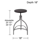 Tabouret de bar pivotant en métal argenté Talor, hauteur 29 1/4, siège en bois noir réglable de style industriel avec repose-pieds, pour îlot de cuisine ou comptoir de maison