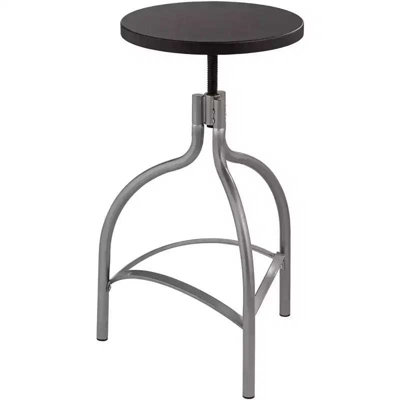 Tabouret de bar pivotant en métal argenté Talor, hauteur 29 1/4, siège en bois noir réglable de style industriel avec repose-pieds, pour îlot de cuisine ou comptoir de maison