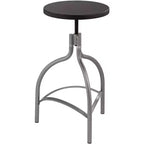Tabouret de bar pivotant en métal argenté Talor, hauteur 29 1/4, siège en bois noir réglable de style industriel avec repose-pieds, pour îlot de cuisine ou comptoir de maison