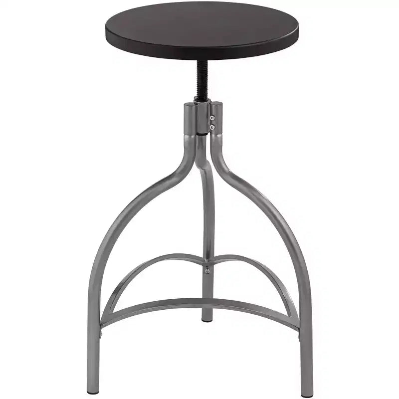 Tabouret de bar pivotant en métal argenté Talor, hauteur 29 1/4, siège en bois noir réglable de style industriel avec repose-pieds, pour îlot de cuisine ou comptoir de maison