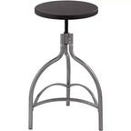 Tabouret de bar pivotant en métal argenté Talor, hauteur 29 1/4, siège en bois noir réglable de style industriel avec repose-pieds, pour îlot de cuisine ou comptoir de maison