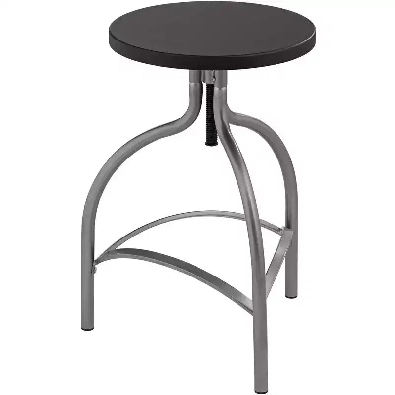Tabouret de bar pivotant en métal argenté Talor, hauteur 29 1/4, siège en bois noir réglable de style industriel avec repose-pieds, pour îlot de cuisine ou comptoir de maison
