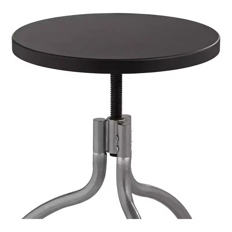 Tabouret de bar pivotant en métal argenté Talor, hauteur 29 1/4, siège en bois noir réglable de style industriel avec repose-pieds, pour îlot de cuisine ou comptoir de maison